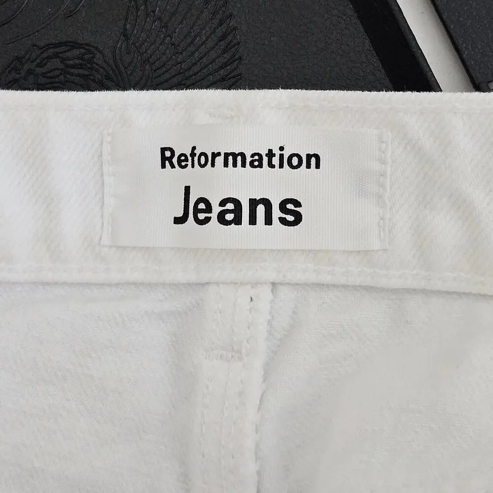 Reformation Jeans Women's White Cut-off High Rise‎ Denim Jeans Shorts | 25